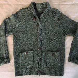 J. Crew Lambswool Green Shawl Collar Cardigan